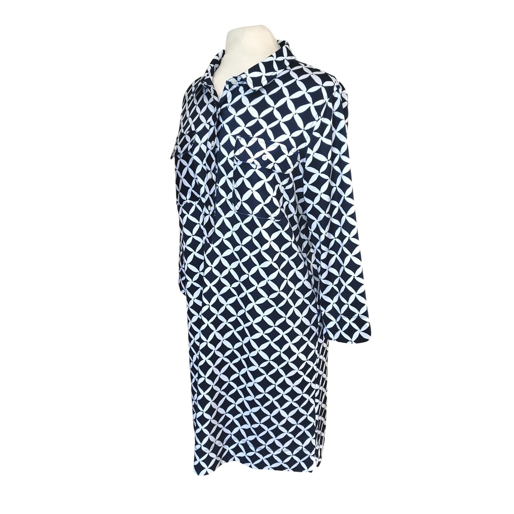 Vineyard Vines Margo Harbor Shirt Dress Navy White Nautical Geometric Latice L - Picture 3 of 10